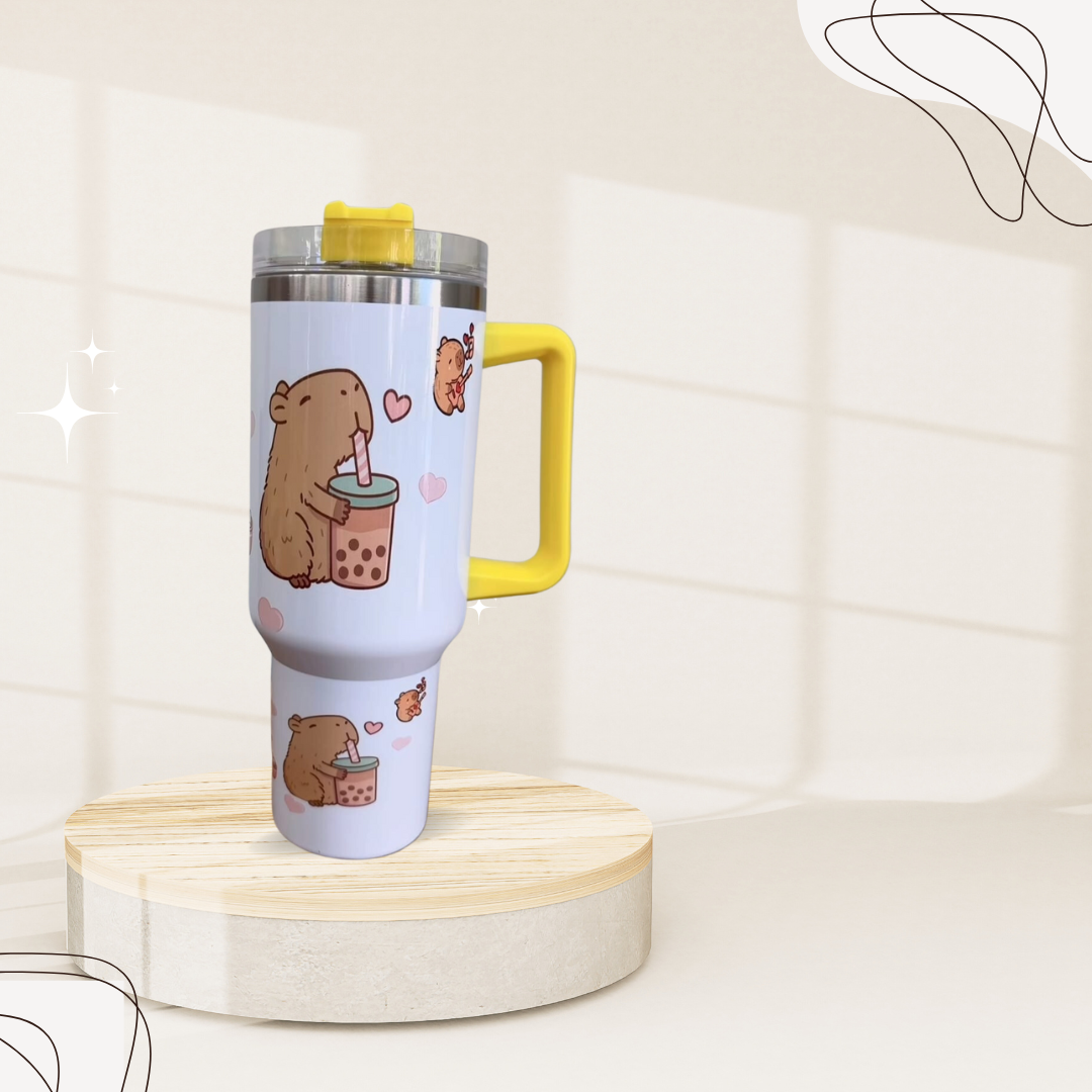 ¡Termo con Tapa y Pajita Capibara: Hidratación con Estilo