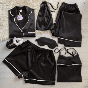 Conjunto de 2 Pijamas Sofía Negro con Detalles en Blanco