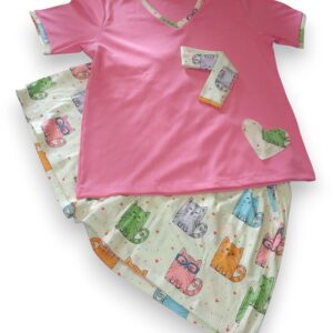 Pijamas 10 Pijama Conjunto para Mujer con Short Estampado de Gatitos
