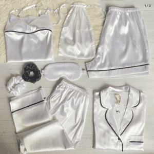 2 Pijamas Isabella Blanco con Detalles en Negro + Accesorios
