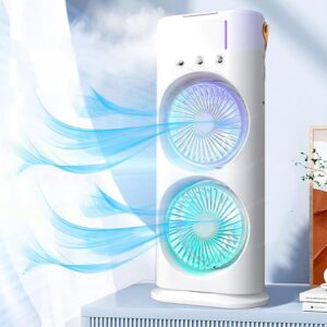 Ventilador de Escritorio con Spray de Agua – Doble Ventilador, Recargable USB, Luz LED