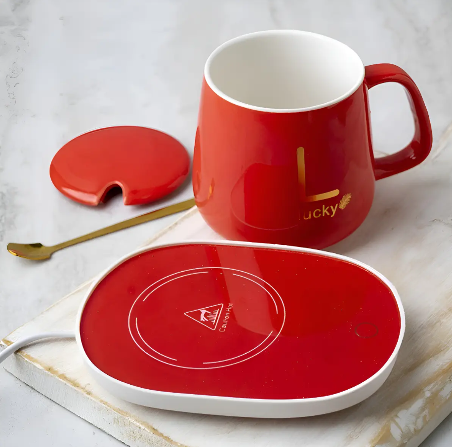 set de taza de cerámica para café con calentador eléctrico