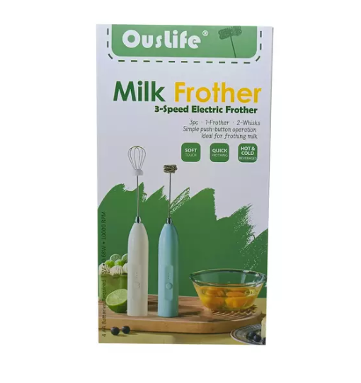 Espumador de Leche Eléctrico 3 Velocidades OusLife — 2 Cabezales Incluidos