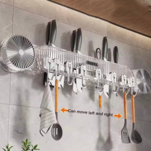 Organizador de Cubiertos de Pared — Riel con Ganchos Móviles, Porta Cuchillos y Porta Utensilios