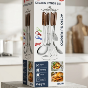 Cocina 28 Set de Utensilios de Cocina Trillium TX-K250 — Acero Quirúrgico con Soporte Giratorio