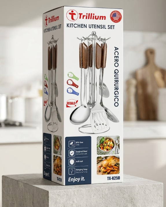 Cocina 21 Set de Utensilios de Cocina Trillium TX-K250 — Acero Quirúrgico con Soporte Giratorio