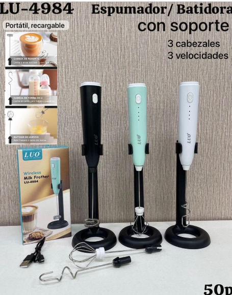 Espumador y Batidor Eléctrico LU-4984 con Soporte